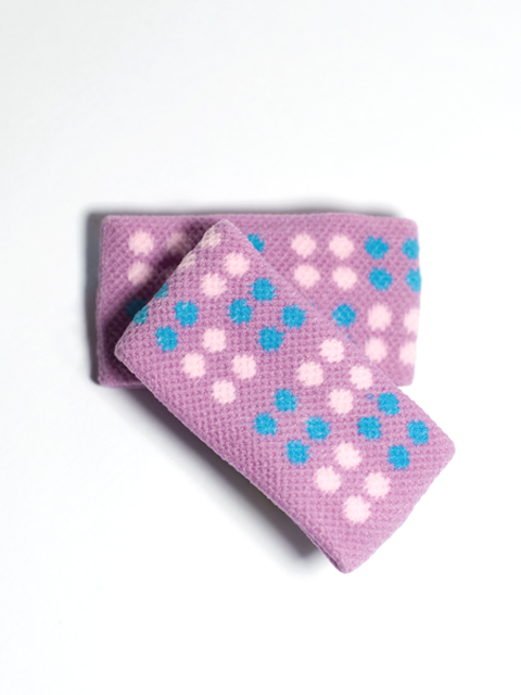 Light-Pink Blue Polka Dots on Purple 1-inch Wristband [2pairs]