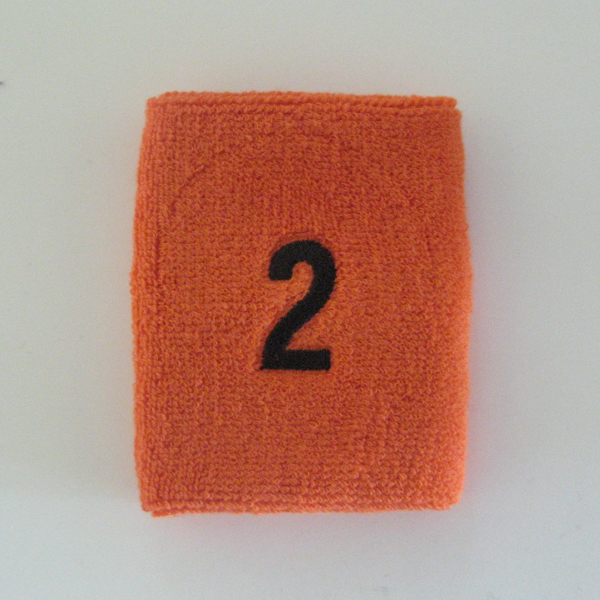 Orange numbered sweatband number2 embroidered in black [1pc]