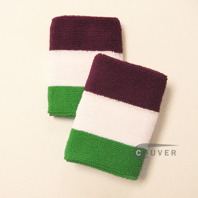 Purple White Bright Green Stripe Wrist Sweatband Wholesale 6PAIR