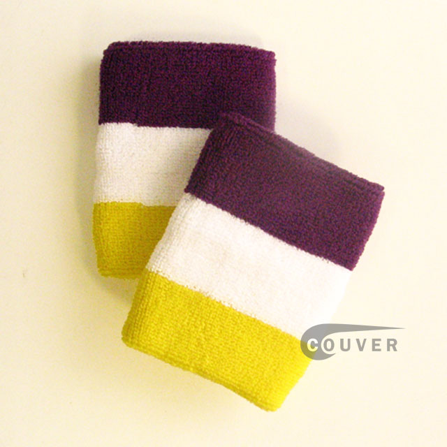 Purple White BrightYellow Stripe Wrist Sweatband Wholesale 6PAIR