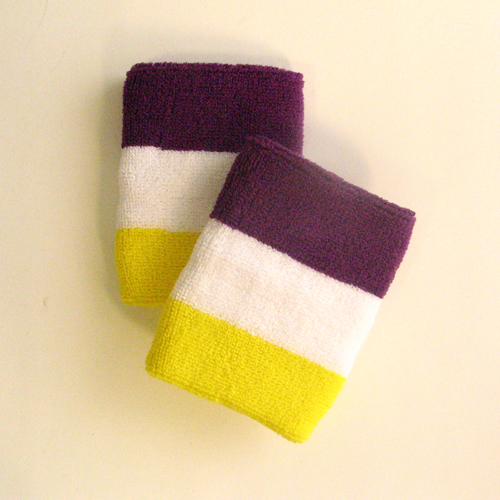 Purple white bright yellow 3color striped wrist sweatband