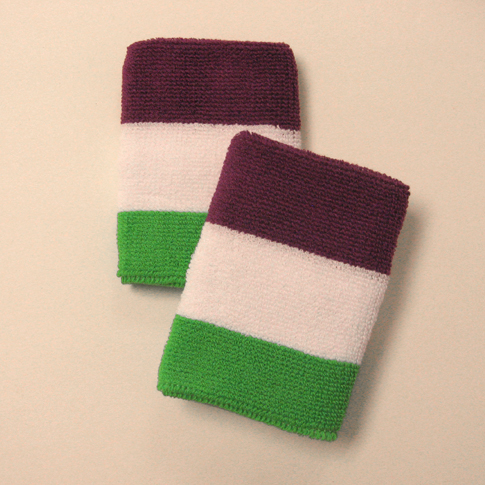 Bright green white purple stripe sports sweat wristbands