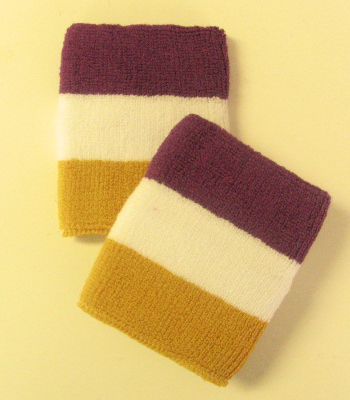 Purple white gold 3color striped wristbands wholesale [6pairs]