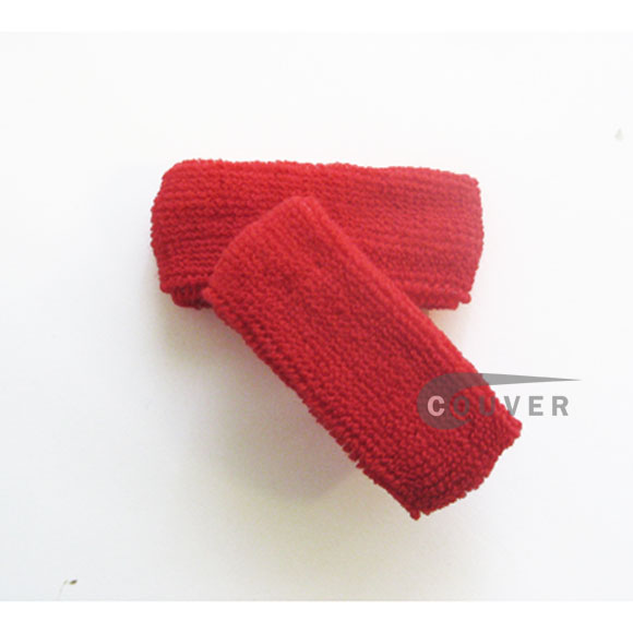 Red 1inch thin cotton terry wrist sweatbands, 3 Pairs