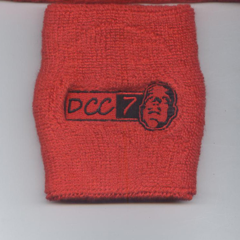 Red custom wrist sweatband with logo embroidery