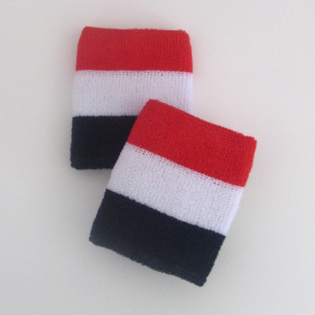 Red white navy 3-color athletic sweat wristbands wholesale