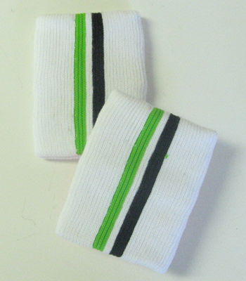 Urban Skaters White Wristbands w Green Vertical Stripes [3pairs]