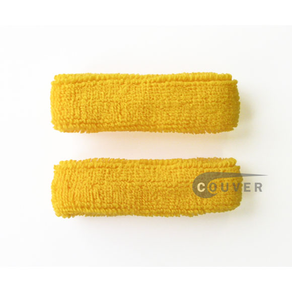 Yellow 1inch thin cotton terry wrist sweatbands, 3 Pairs