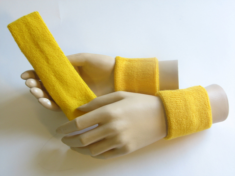 Regular yellow headband yellow sweat wristbands set [3sets]