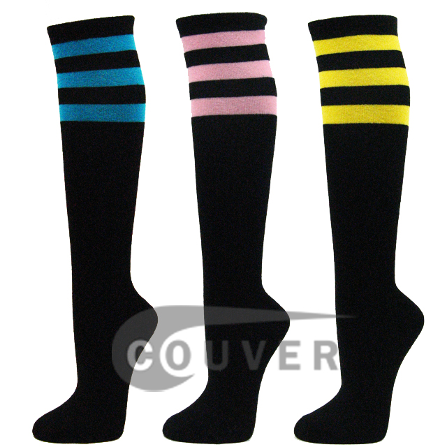 Black 3Stripes Fashion Knee Sock