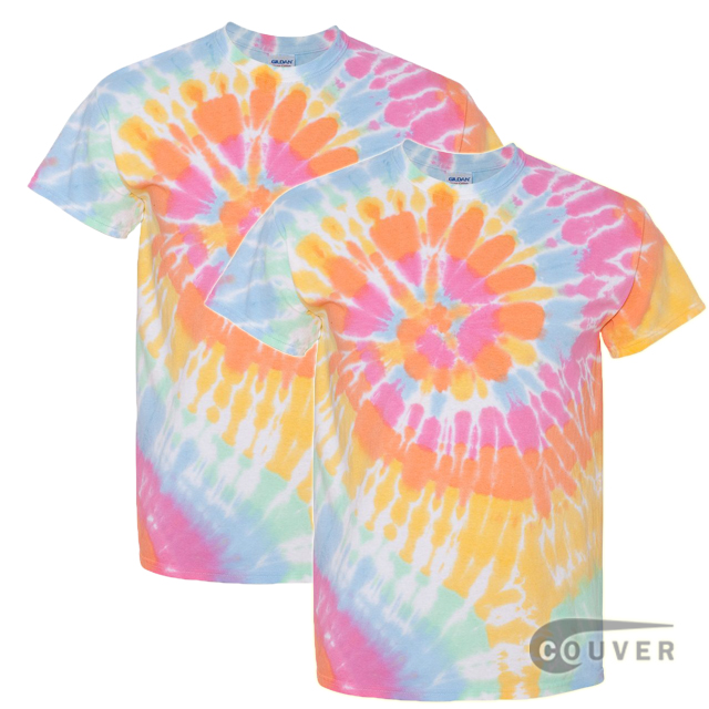 Tie-Dyed Short Sleeve T-Shirt 2 Pieces Set - Aerial Spiral