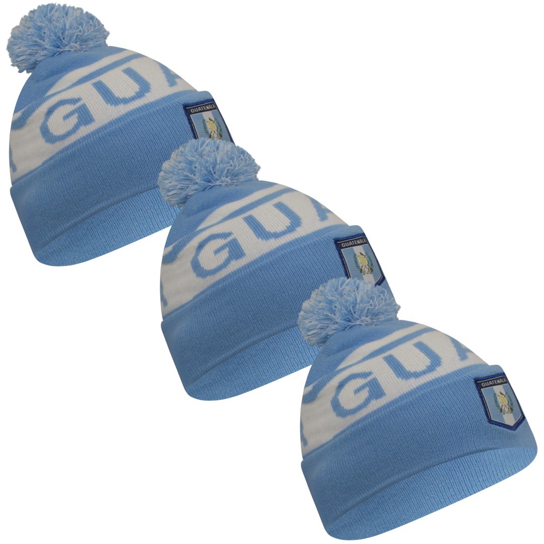 Argentina Soccer Team/Country Beanies w/Pom Pom, Cuff 12", 3PCs/Pack