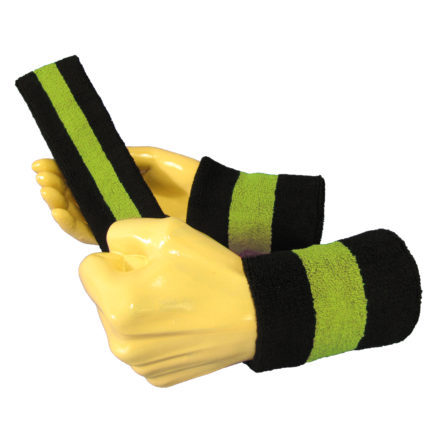 Black Bright Lime Green black 2color striped Terry sweatbands set