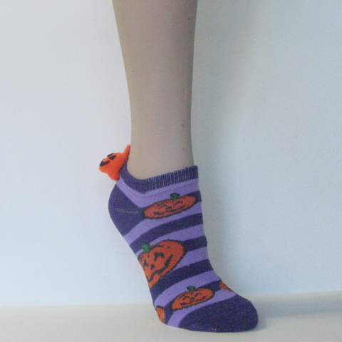 Children's Stripe Purple Halloween Pumpkin Pom Pom Socks [1pair]