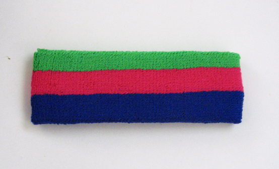Couver Blue Hot Pink Bright Green striped head sweatband HB510-BLE_HOTPNK_BRTGRN