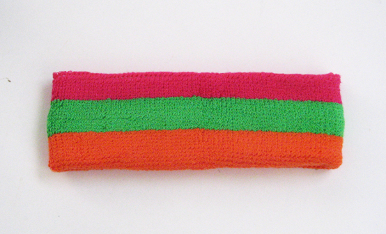 Couver pink green orange striped head sweatband HB510-DRKORG_BRTGRN_HOTPNK