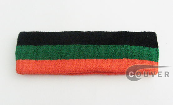 Couver black yellow red striped head sweatband HB510-BLK_GRN_DRKORG