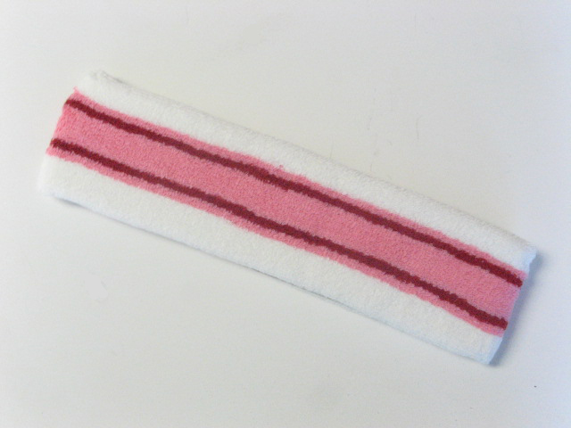 Large white with pink red striped head sweatband pro