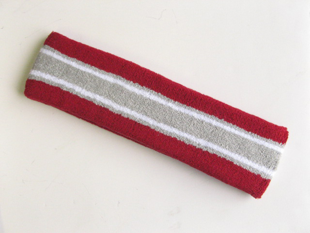 Large red with gray white striped head sweatband pro