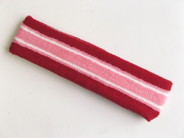 Large red with pink white striped head sweatband pro