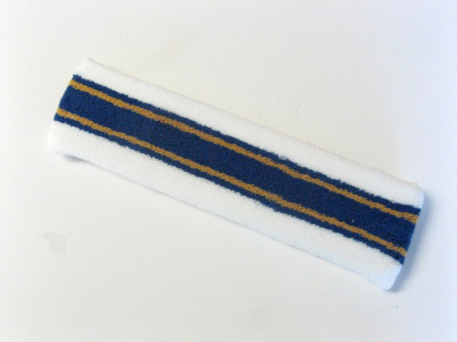 Large white with dark blue gold striped head sweatband pro