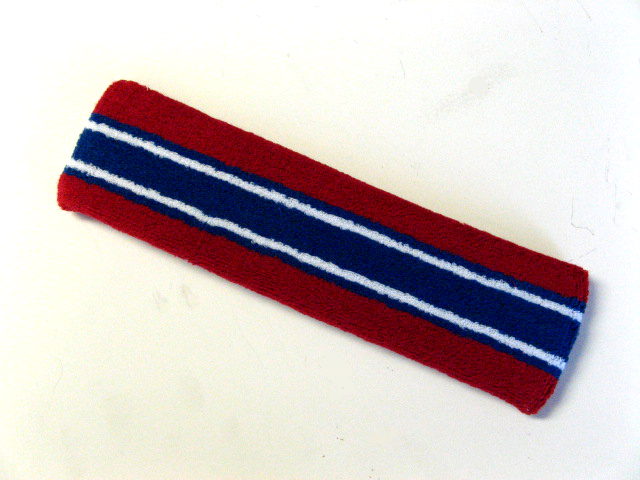 Large dark red with blue white striped head sweatband pro