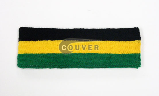 Couver Black Yellow Green striped head sweatband HB510-BLK_YLW_GRN