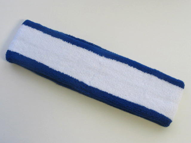 White with Blue trim Large Basketball Head Sweatband