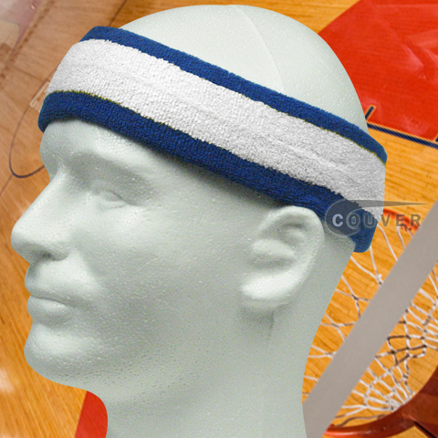 White with Blue trim Large Basketball Head Sweatband