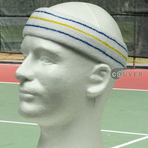 White with Blue-Yellow-Blue lines Tennis Large Headbands‏