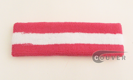 Bright Pink White Bright Pink striped head sweatband HB85-WHT_BRTPNK
