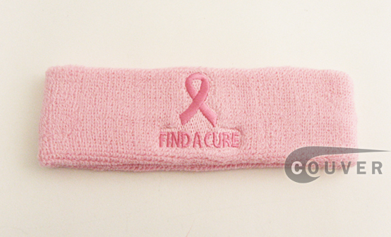 Couver's Ribbon Logo & FIND A CURE Text Light Pink Headband Sweatbands Wholesale