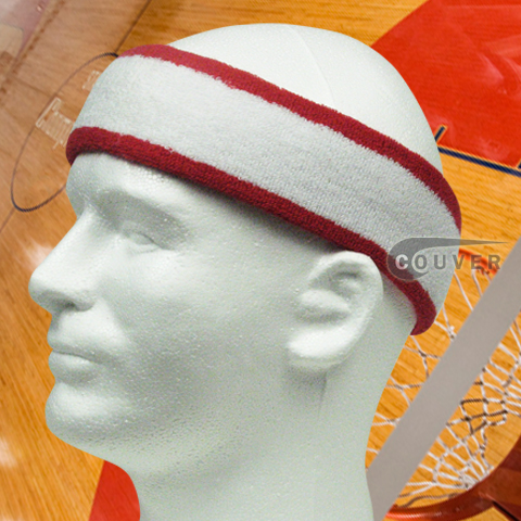 White with Red trim Large Basketball Head Sweatband