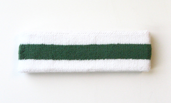 White Dark Green White striped head sweatband HB80-DRKGRN