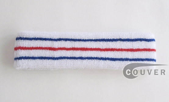 Blue Red on White Tennis Style COUVER Head Sweatband Wholesale HBS310-BLE_RED_BLE