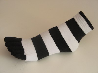 Black white striped COUVER Cute Ankle Toe Toe Socks, 6Pairs