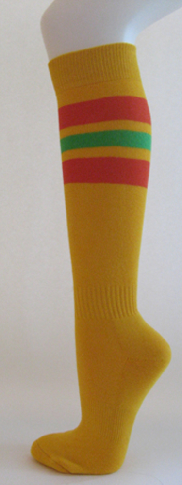 Golden yellow with red bright green stripes knee softball socks 3PAIRs