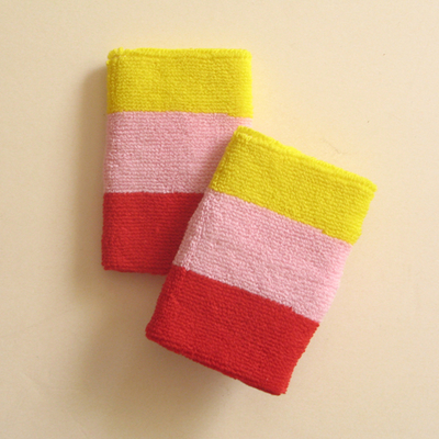 Bright yellow light pink red 3color striped wrist sweatband