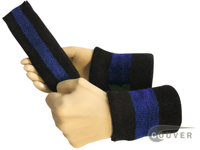 Black blue black 2color striped sweatbands set