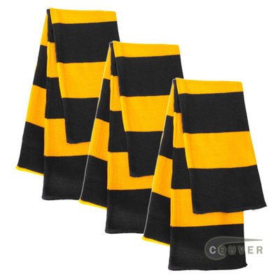 Black/Gold Yellow Sportsman Rugby Striped Knit Scarf - 3Pieces