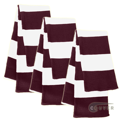 Maroon/White Sportsman Rugby Striped Knit Scarf - 3Pieces