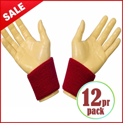 WB639-DRKRED Dark Red 3" Terry Wristband 12PRs (=24 PCs) PACK
