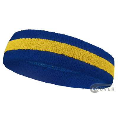 Blue Yellow Blue Stripe Sport Sweat Headbands Wholesale, 12 Pieces