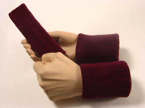 Maroon headband and mens maroon wristband sweatbands set