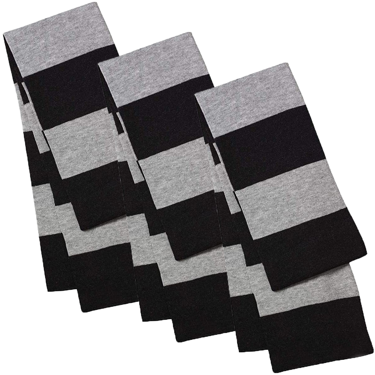 Heather Black/Heather Grey Rugby Striped Knit Scarf - 3Pieces