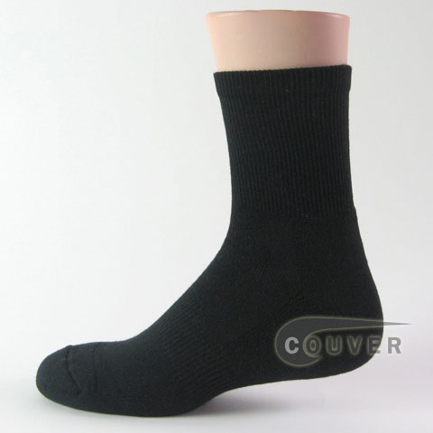 Black basketball quarter socks terry cushion on sole, 3PAIRS