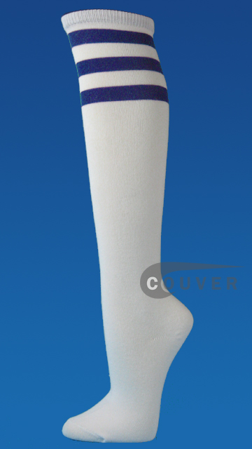 Blue Stripe on White Couver Cotton Fashion Knee Socks 6PAIRS