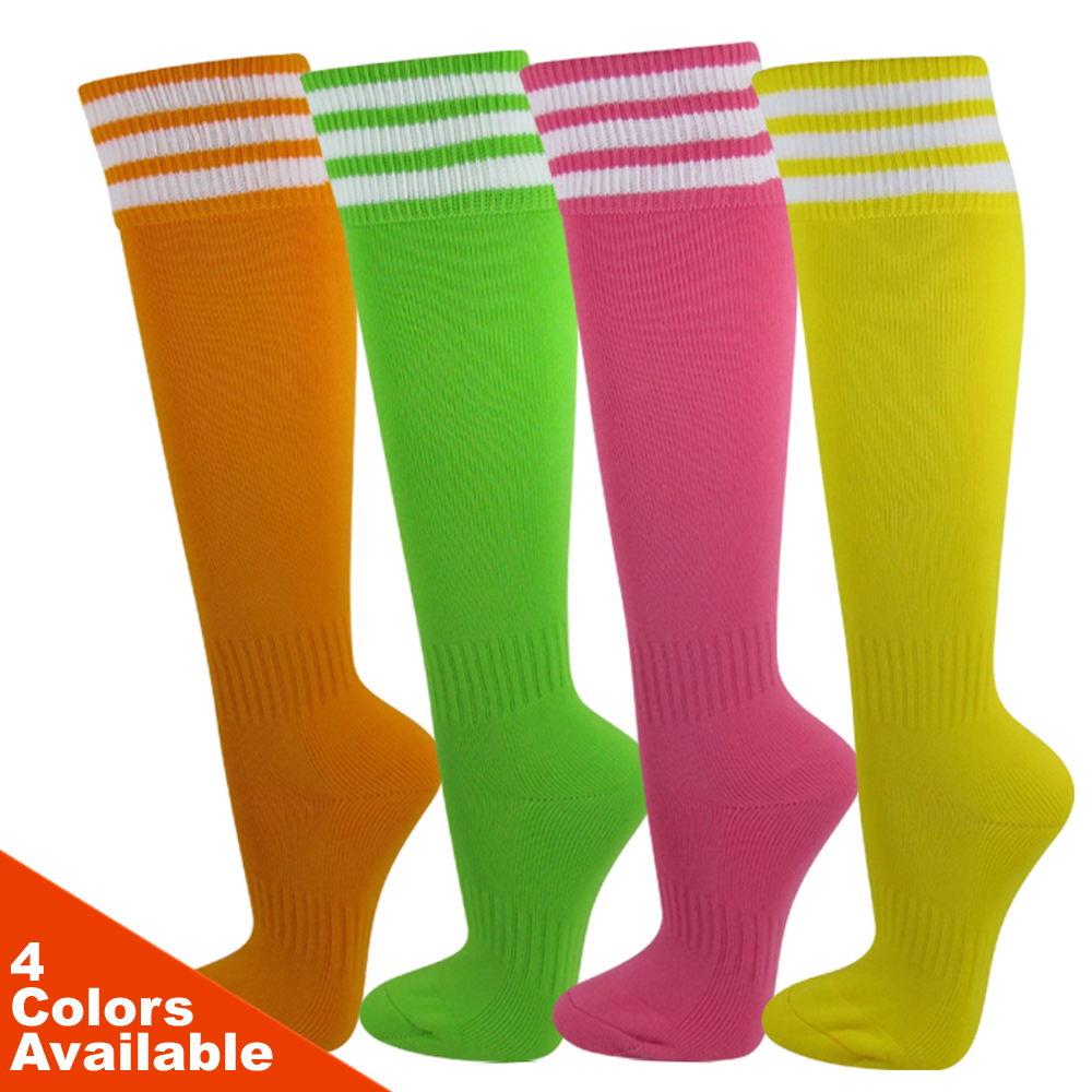 Couver Unisex Knee High Triple Stripes Youth Nylon Soccer Knee Socks