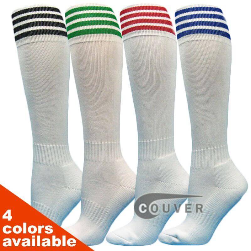 COUVER White Youth Sports/Football 4 Stripes Knee High sock - 3Pair ...