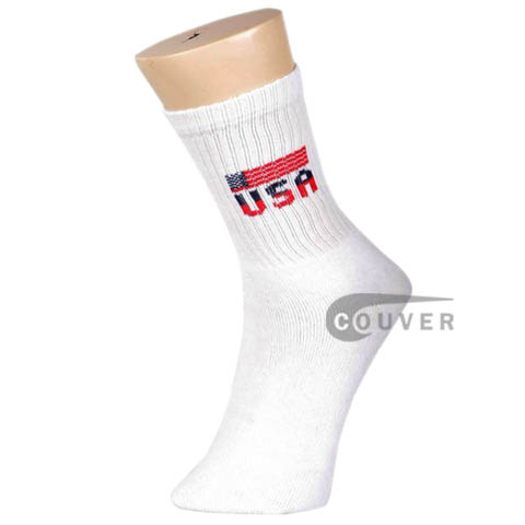 Wholesale USA Flag Men's White Quarter High Sports Socks(6 Pairs)
